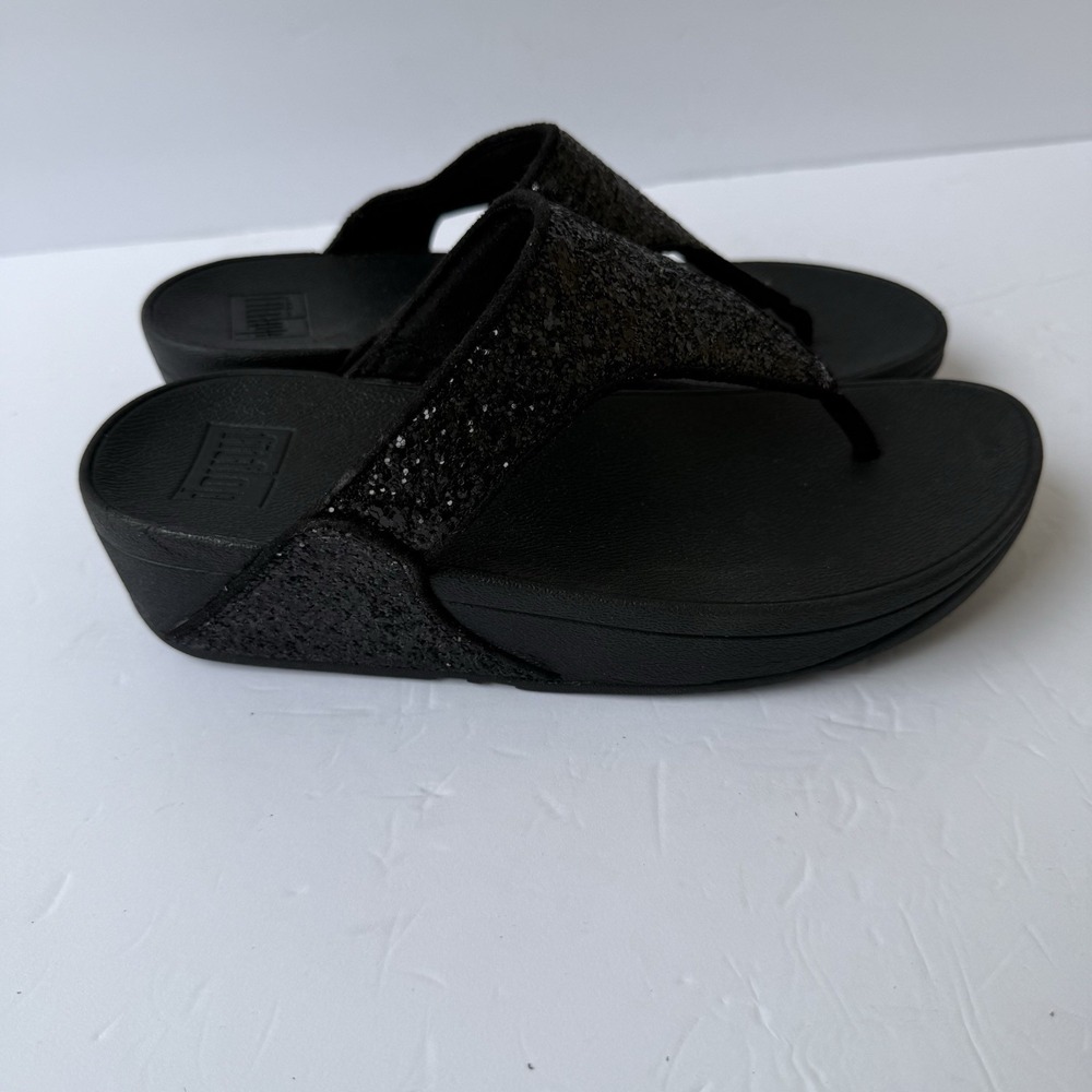 FitFlop Shimma Glitter Toe Post Sandals Black Glitter Women's US 6 EU 37 New - Picture 4 of 8